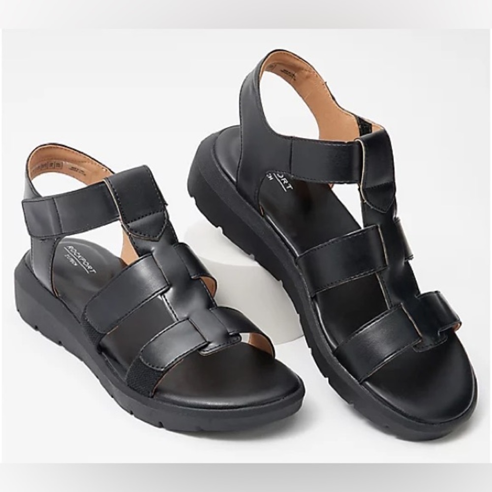 Rockport T-Strap Fisherman Sandals - Abbie - Balck - 11